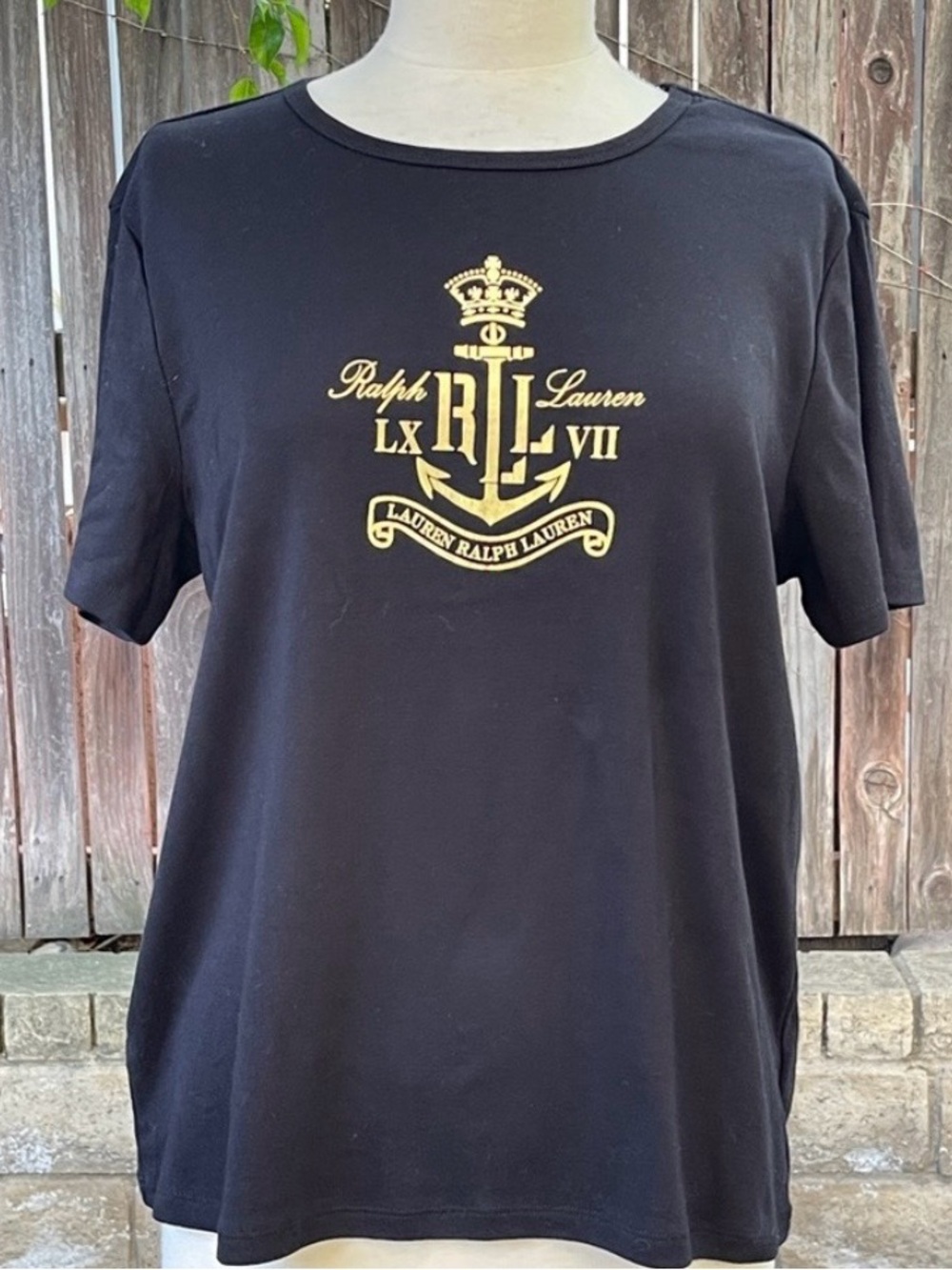 Lauren Ralph Lauren Black Tshirt with Gold print coastal nautical classic XL